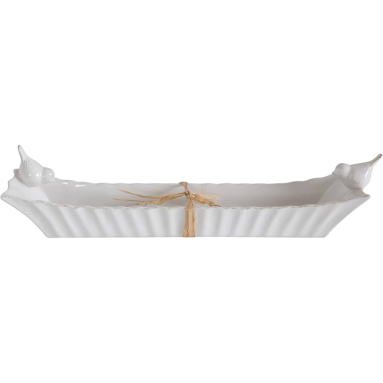 Hello Honey® 15.5" Long White Ceramic Cracker Dish with Two Birds